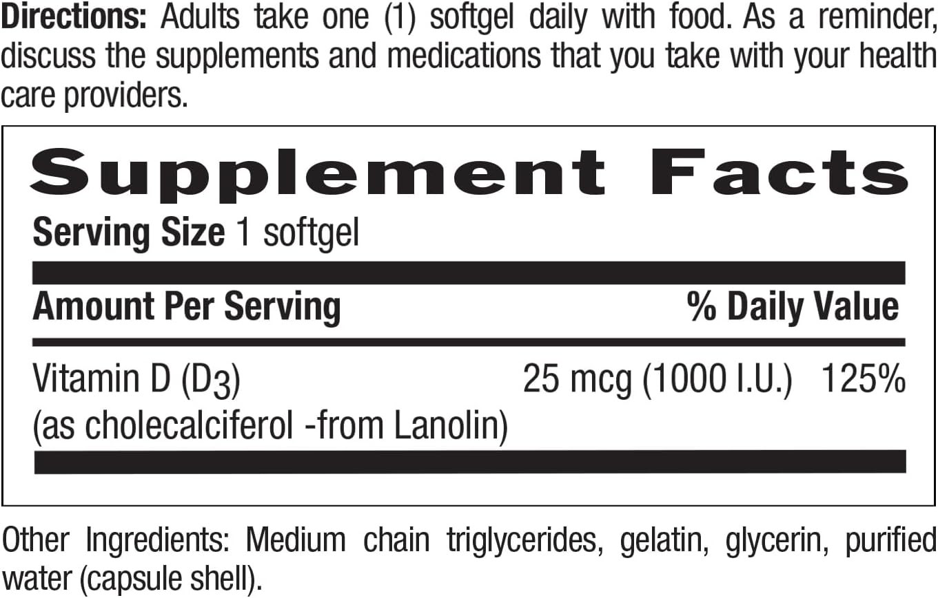 Country Life Vitamin D3 1000 IU Soft Gels, Large Size, 200 sg, 200 Count Bottle - Immune Support Supplement