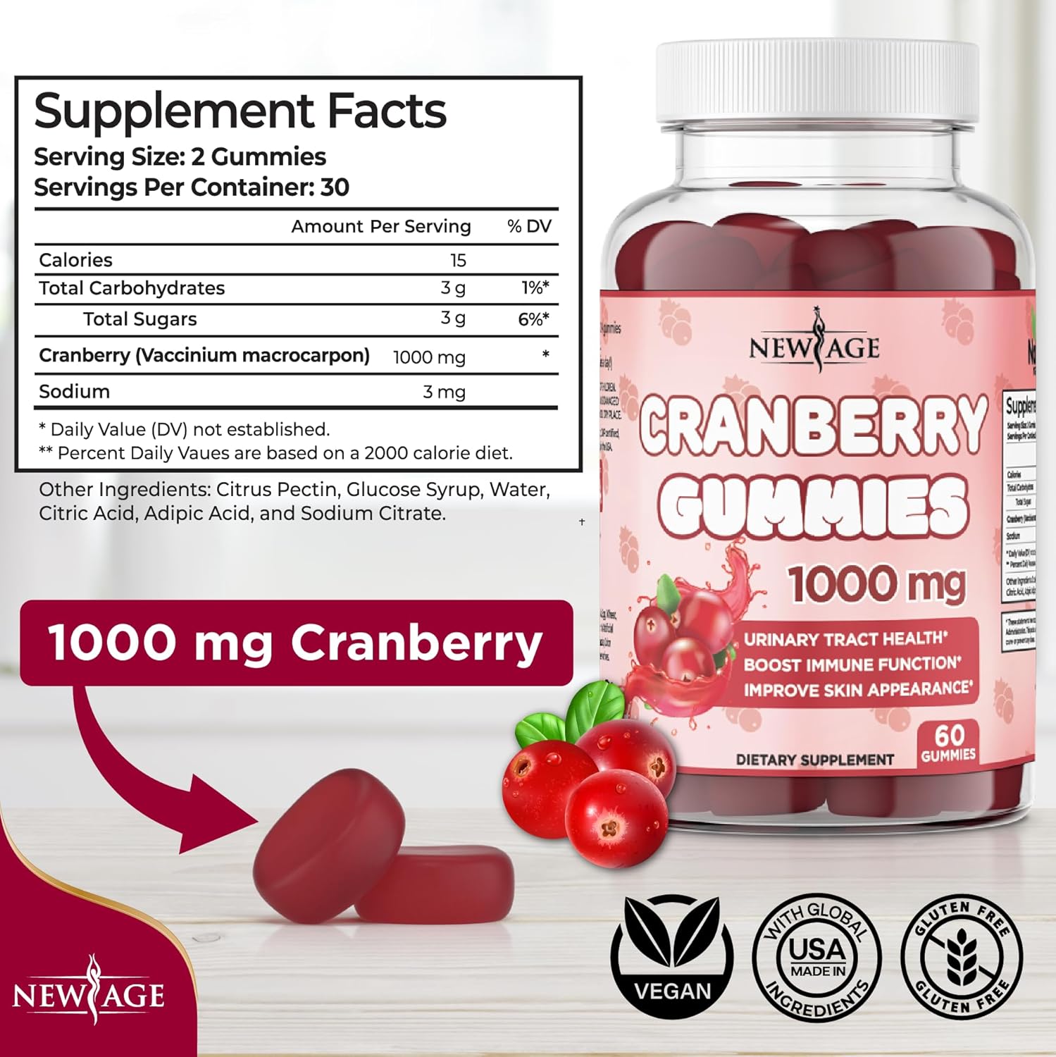 Cranberry Gummies 1000mg for Urinary Tract Health - Supports Bladder, Kidney, UTI - Vegetarian (180 Gummies) - BoostGo Australia