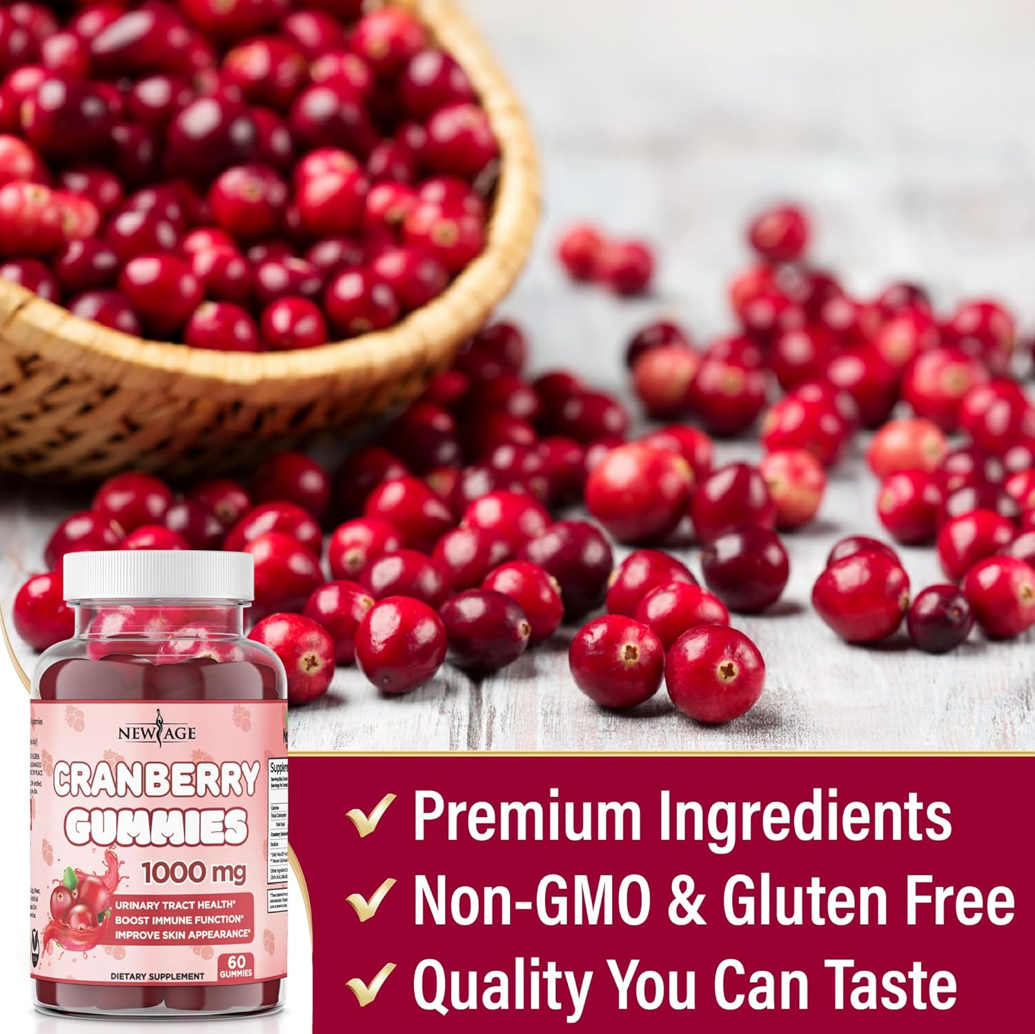 Cranberry Gummies 1000mg for Urinary Tract Health - Supports Bladder, Kidney, UTI - Vegetarian (180 Gummies) - BoostGo Australia