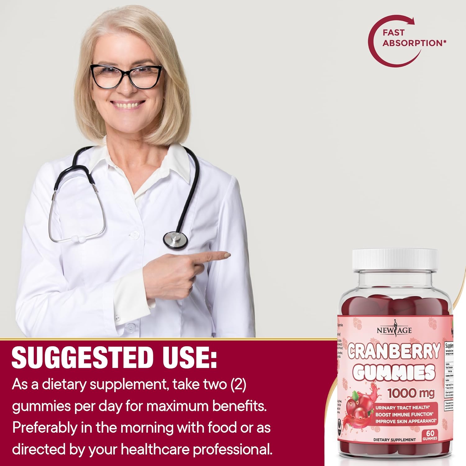 Cranberry Gummies 1000mg for Urinary Tract Health - Supports Bladder, Kidney, UTI - Vegetarian (180 Gummies) - BoostGo Australia