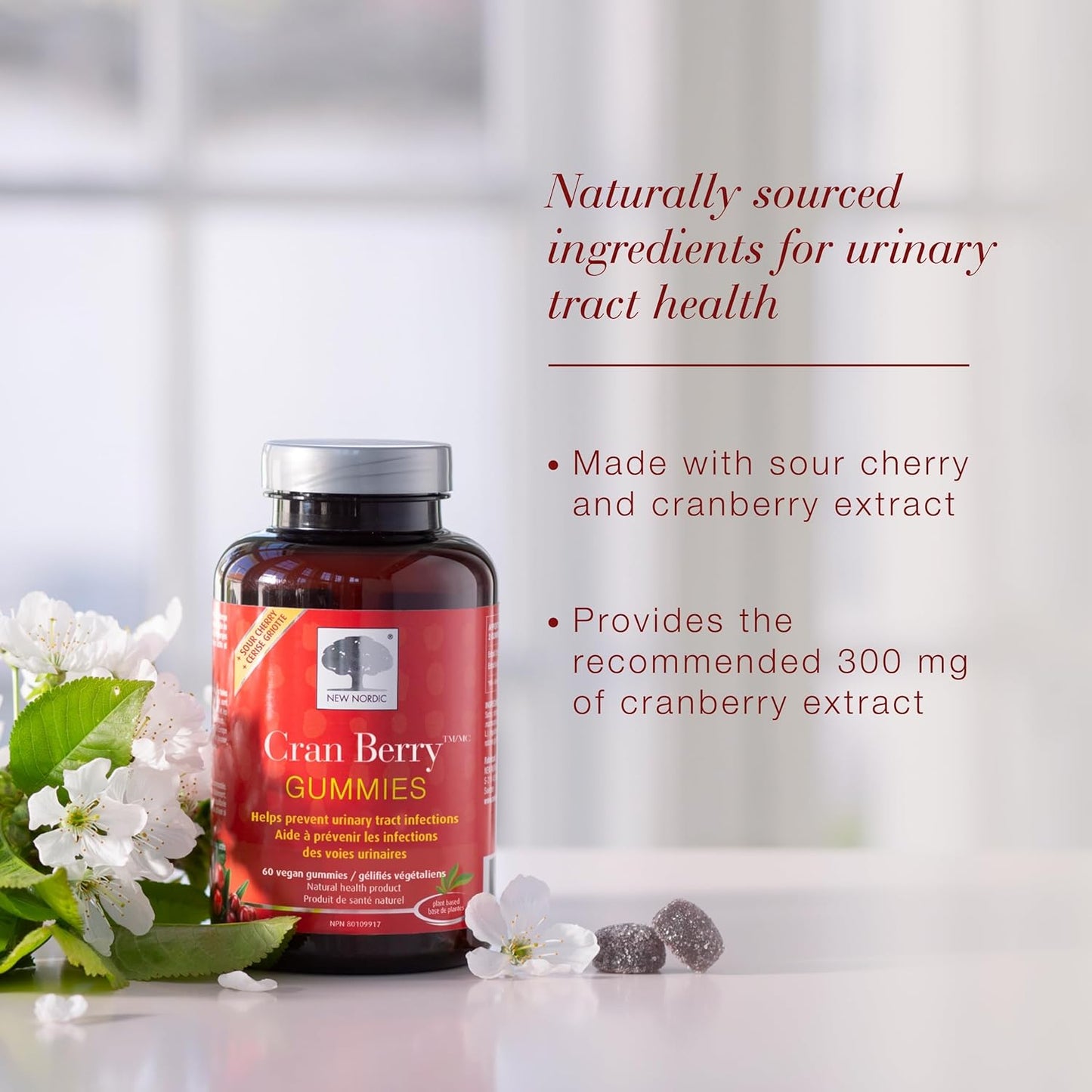 Cranberry Gummies for Women - Urinary Tract Support with Cran Berry & Sour Cherry - 60 Count