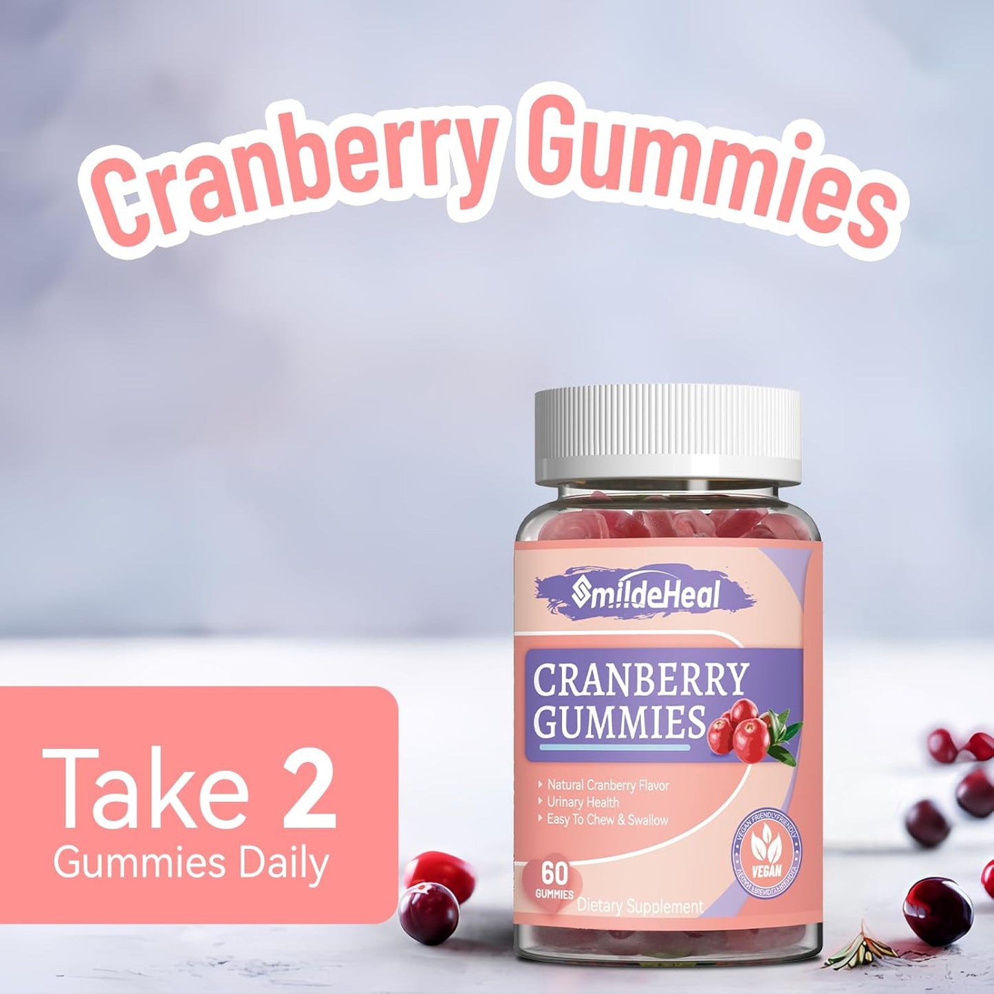 Cranberry Gummies for Women with D-Mannose 250mg, Probiotic Supplement for Urinary Tract Health, Cranberry Flavor, 60 Count (Pack of 2)