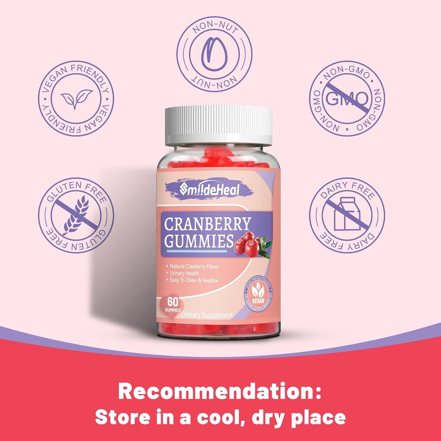 Cranberry Gummies for Women with D-Mannose 250mg, Probiotic Supplement for Urinary Tract Health, Cranberry Flavor, 60 Count (Pack of 2)