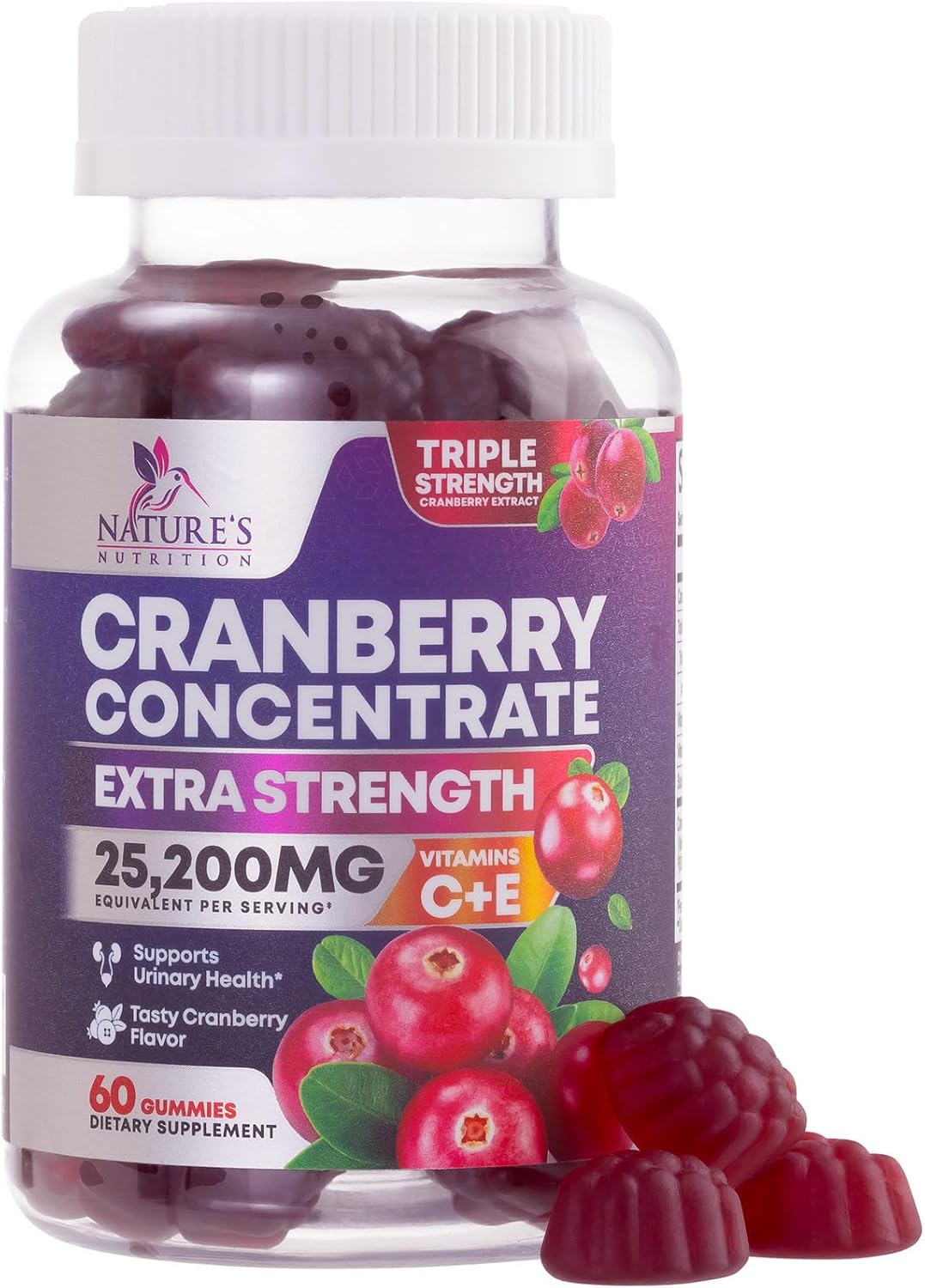 Cranberry Gummies with Vitamin C - 25,000mg Extract for Urinary Tract Health - 60 Non-GMO Chewable Pills for Women by Nature's Nutrition - BoostGo Australia
