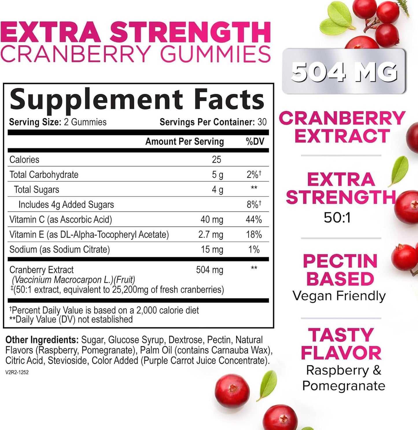 Cranberry Gummies with Vitamin C - 25,000mg Extract for Urinary Tract Health - 60 Non-GMO Chewable Pills for Women by Nature's Nutrition - BoostGo Australia