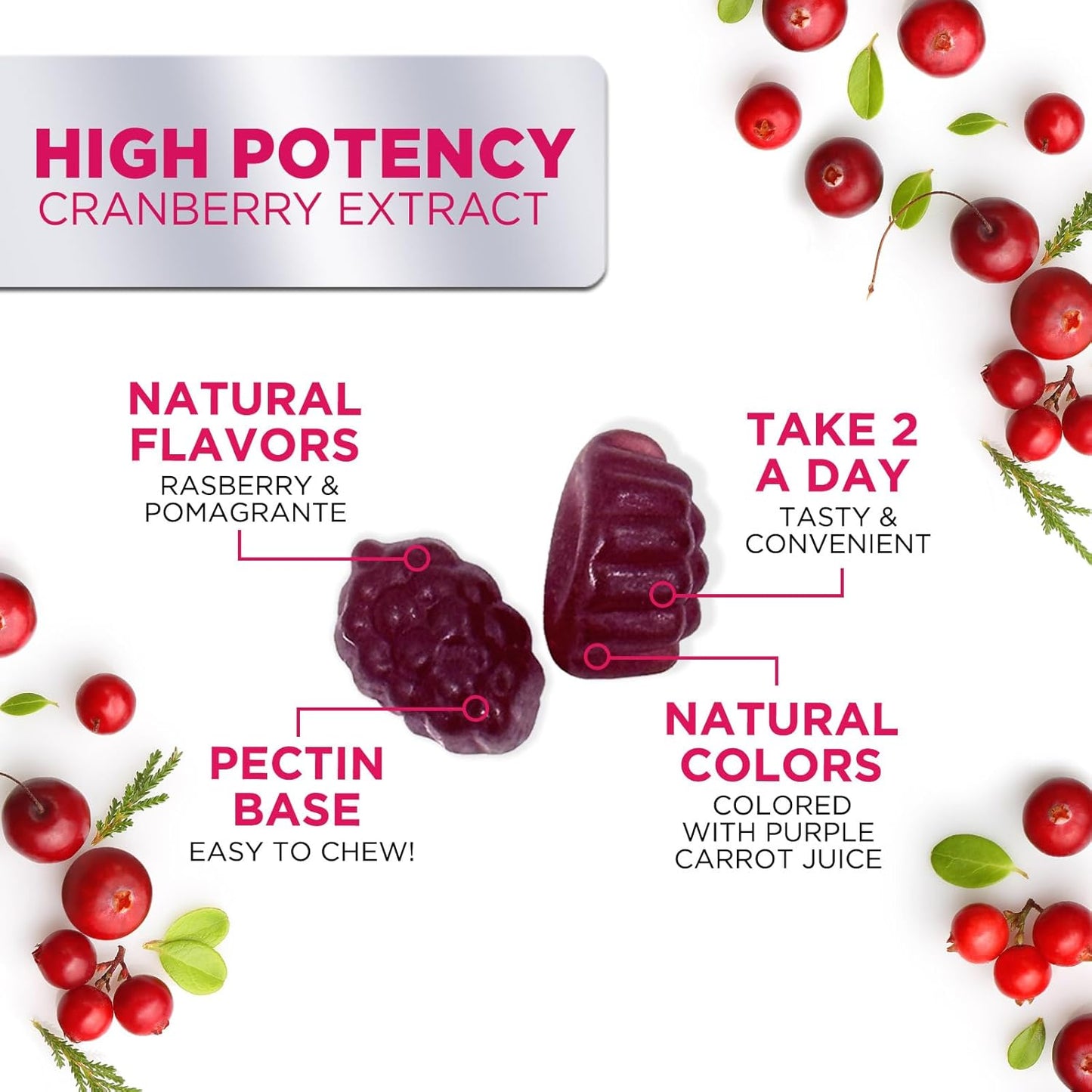 Cranberry Gummies with Vitamin C - 25,000mg Extract for Urinary Tract Health - 60 Non-GMO Chewable Pills for Women by Nature's Nutrition - BoostGo Australia