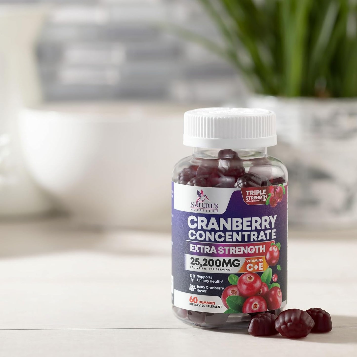 Cranberry Gummies with Vitamin C - 25,000mg Extract for Urinary Tract Health - 60 Non-GMO Chewable Pills for Women by Nature's Nutrition - BoostGo Australia
