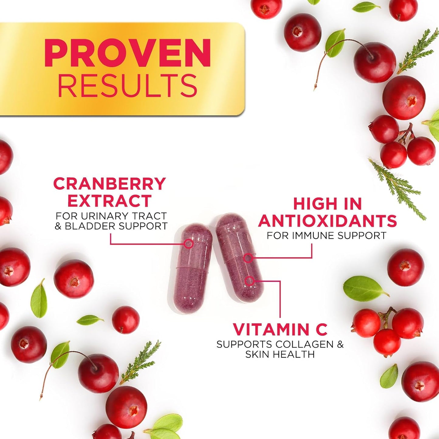 Cranberry Pills with Vitamin C - 25,000mg Formula for Urinary Tract Health - Gluten Free Supplements for Women & Men - 60 Capsules