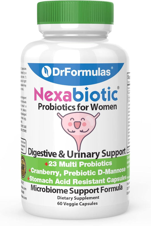Cranberry Probiotics for Women Vaginal & Urinary Health with Fiber Prebiotic, D Mannose, Lactobacillus Acidophilus - 60 Capsules