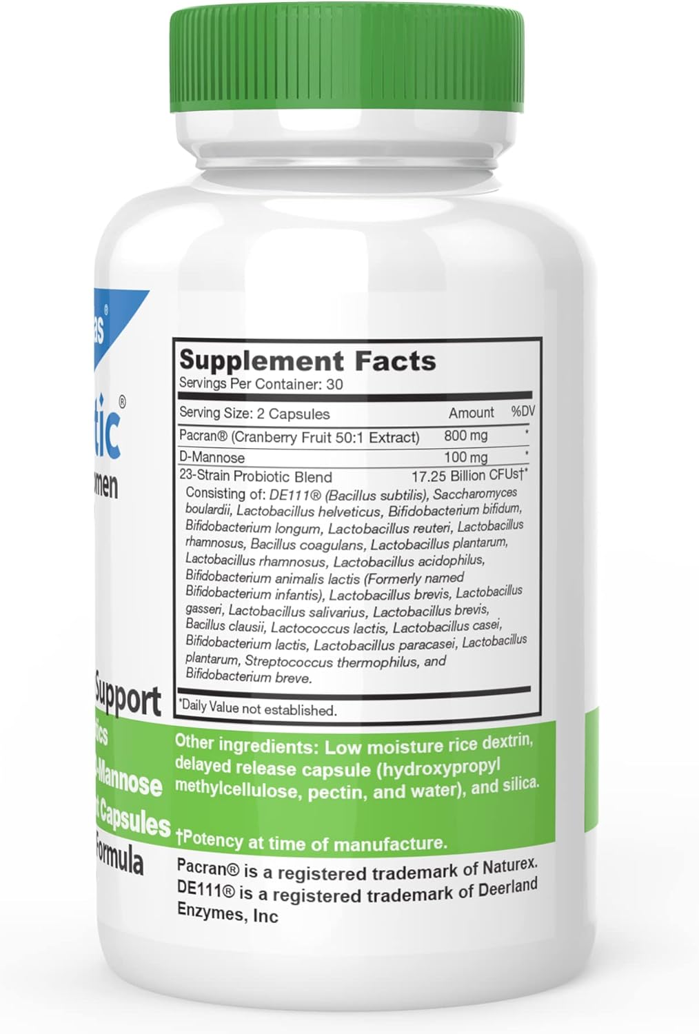 Cranberry Probiotics for Women Vaginal & Urinary Health with Fiber Prebiotic, D Mannose, Lactobacillus Acidophilus - 60 Capsules