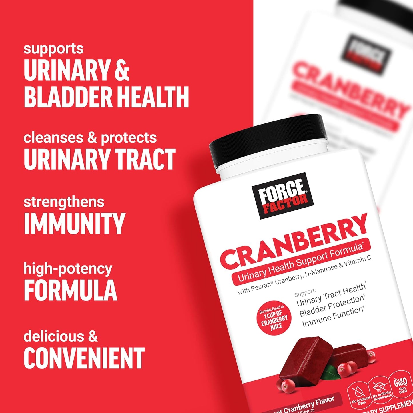Cranberry Soft Chews with D Mannose and Extract for Women's Bladder Health, Vegan, Sweet Flavor - 60 Chews