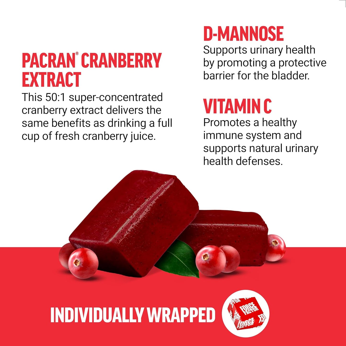Cranberry Soft Chews with D Mannose and Extract for Women's Bladder Health, Vegan, Sweet Flavor - 60 Chews