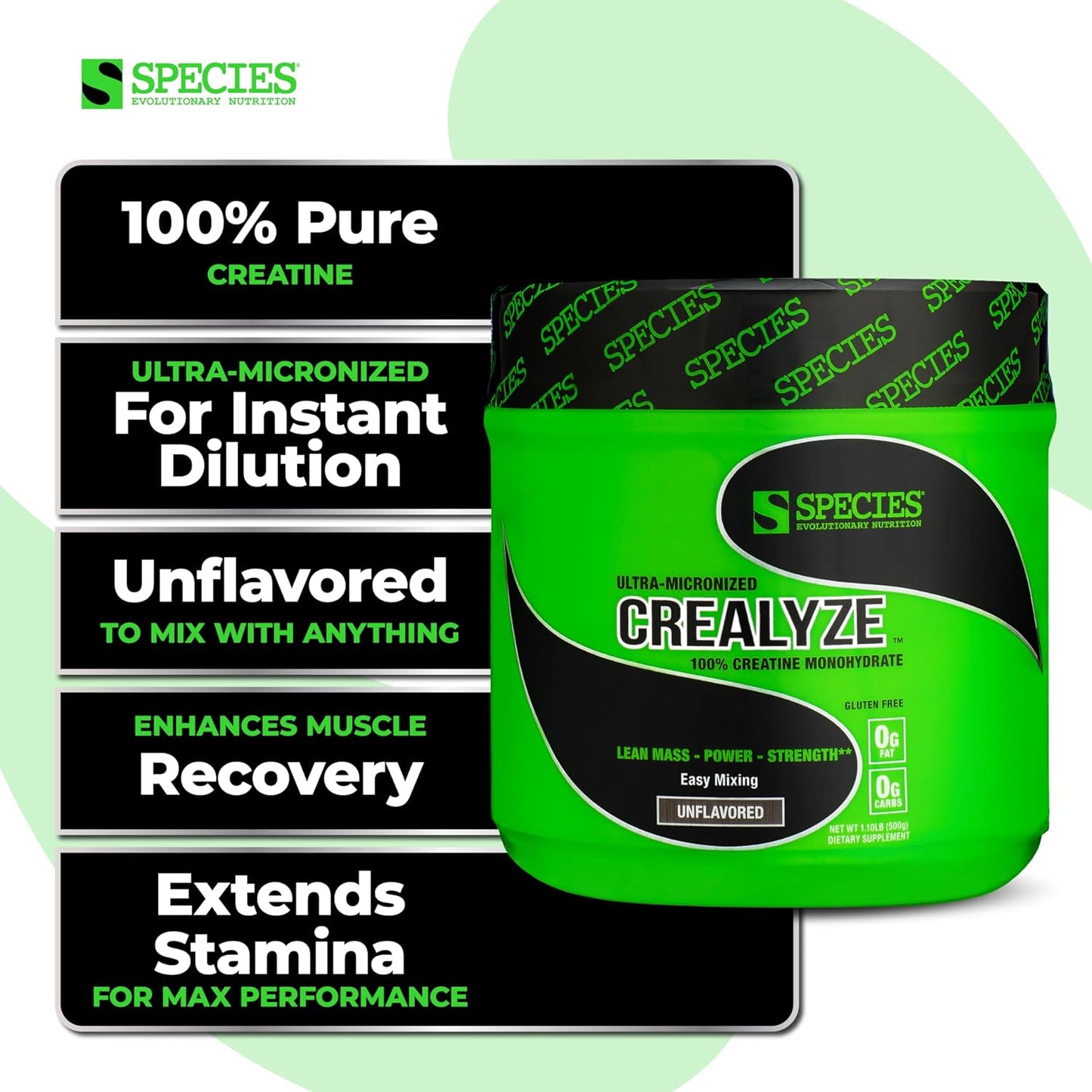 Crealyze Creatine Powder - 100% Creatine Monohydrate for Lean Muscle, Endurance, Strength - Post Workout Recovery - Gluten-Free - Unflavored - 17.6 Oz