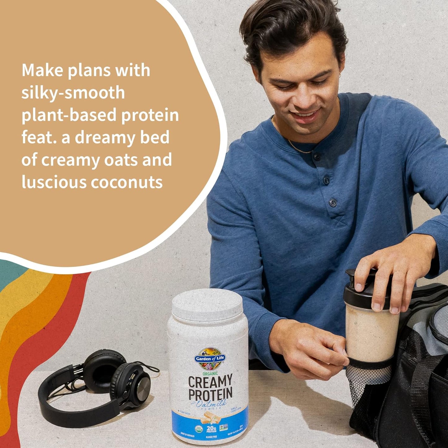 Creamy Vanilla Cookie Protein Powder with Oatmilk - 20g Organic Plant Based Protein, Coconut Water, MCTs, Sprouted Grains, Prebiotics, Probiotics - Non-GMO, Gluten-Free - 1.90 LB