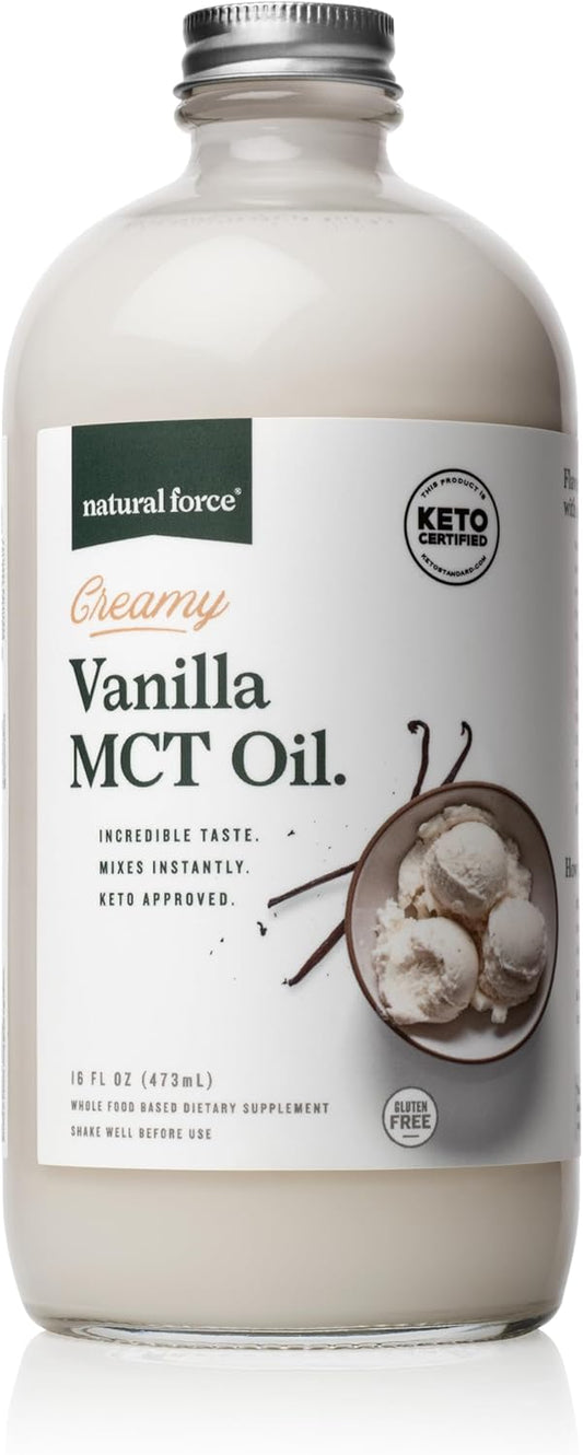 Creamy Vanilla MCT Oil for Low-Carb Keto Coffee, Smoothies & Shakes - Non Dairy, Emulsified MCTs - Instant Mix - 16 Oz Bottle