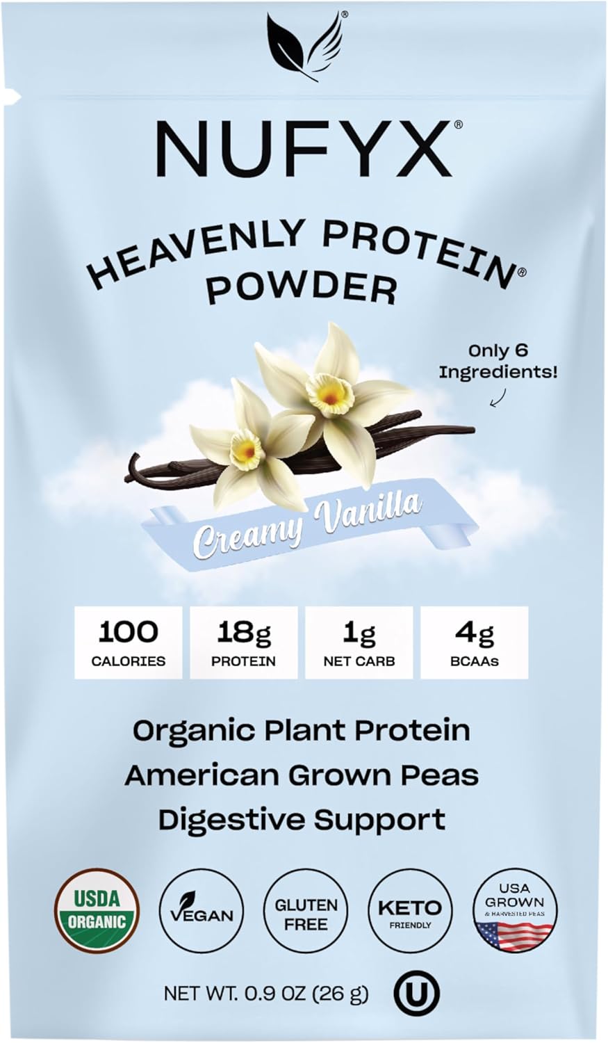 Creamy Vanilla NUFYX® Heavenly Protein® Powder: 100% Organic American Peas, Vegan, Gluten Free, Low Carb Packet