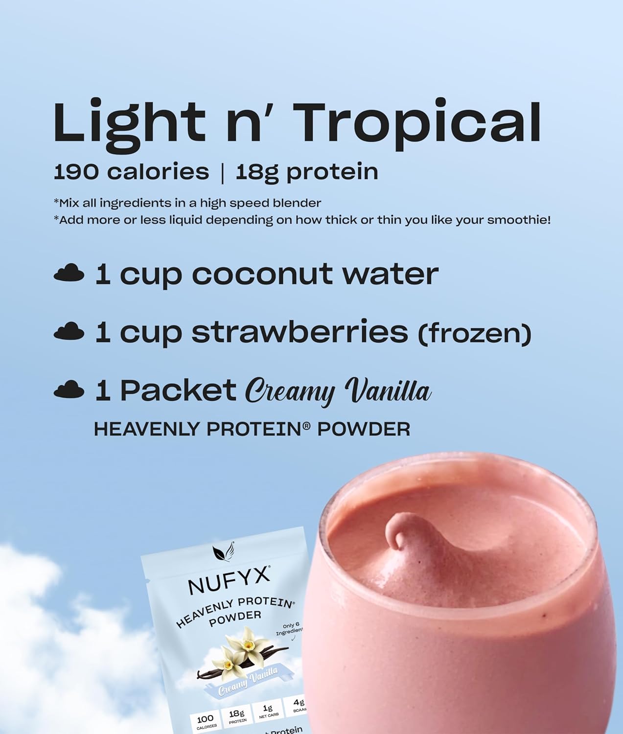 Creamy Vanilla NUFYX® Heavenly Protein® Powder: 100% Organic American Peas, Vegan, Gluten Free, Low Carb Packet