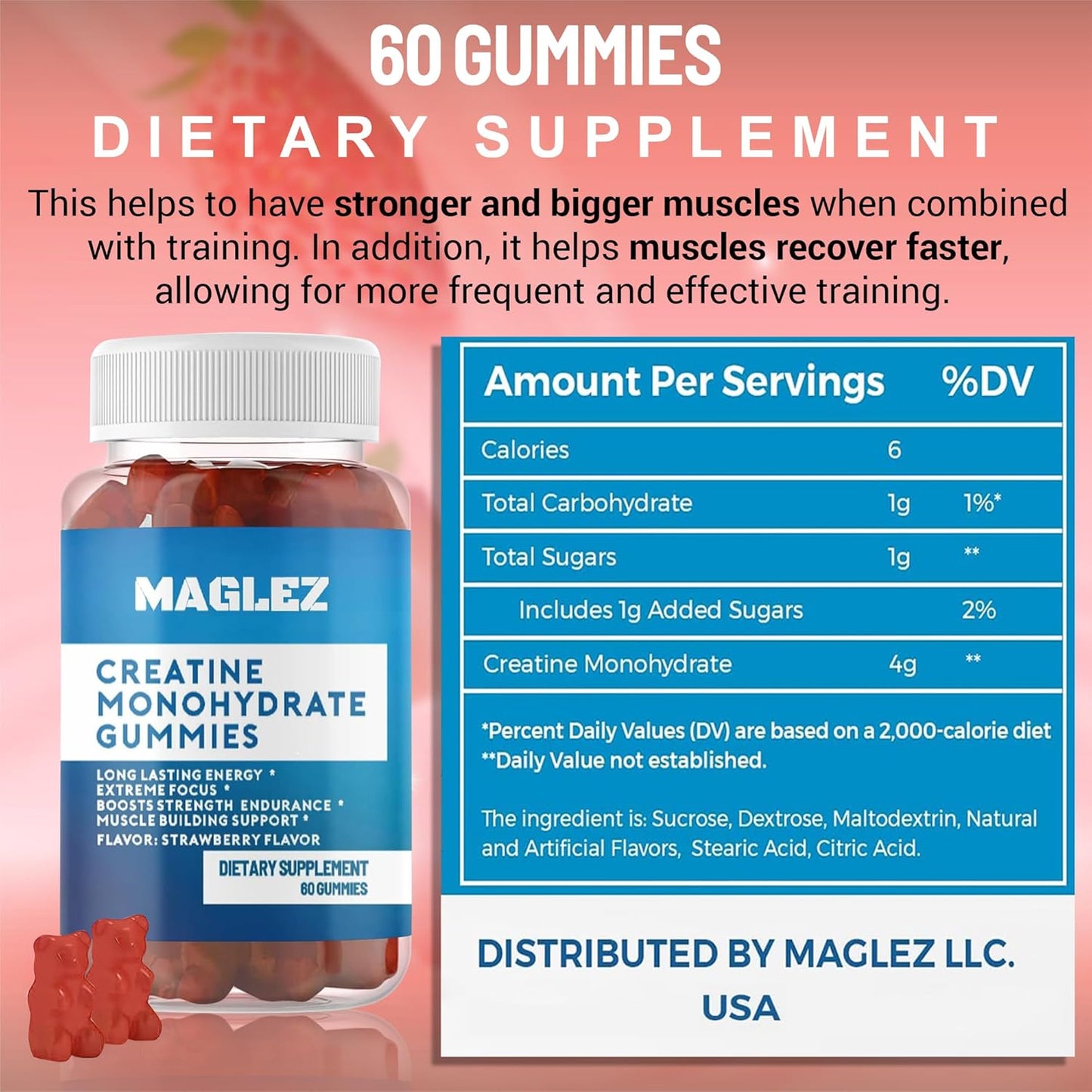Creatine Gummies for Strength & Muscle Builder - 2g Per Gummy - Workout Recovery, Anaerobic Endurance - Vegan & Gluten-Free Formula, No Bloating - BoostGo Australia