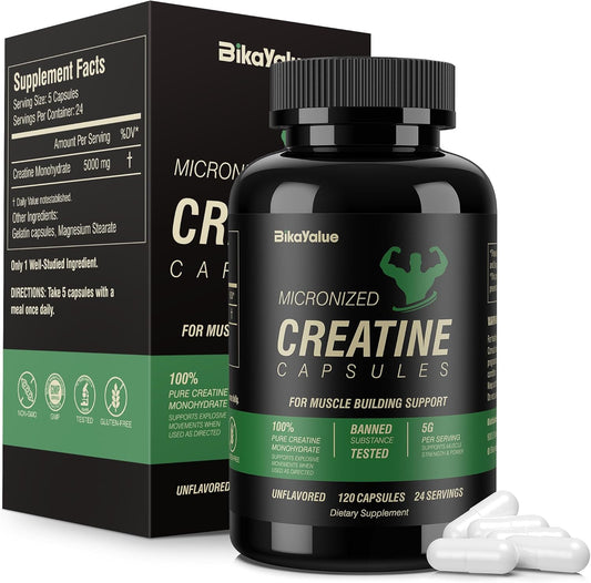 Creatine Monohydrate Capsules - 200 Capsules for Muscle Training & Athletic Performance - 40 Servings for Men & Women