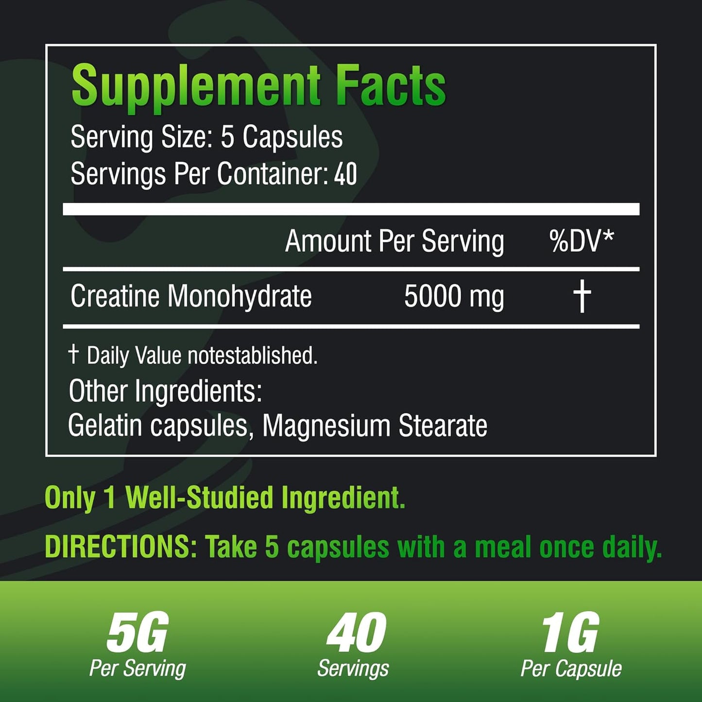 Creatine Monohydrate Capsules - 200 Capsules for Muscle Training & Athletic Performance - 40 Servings for Men & Women