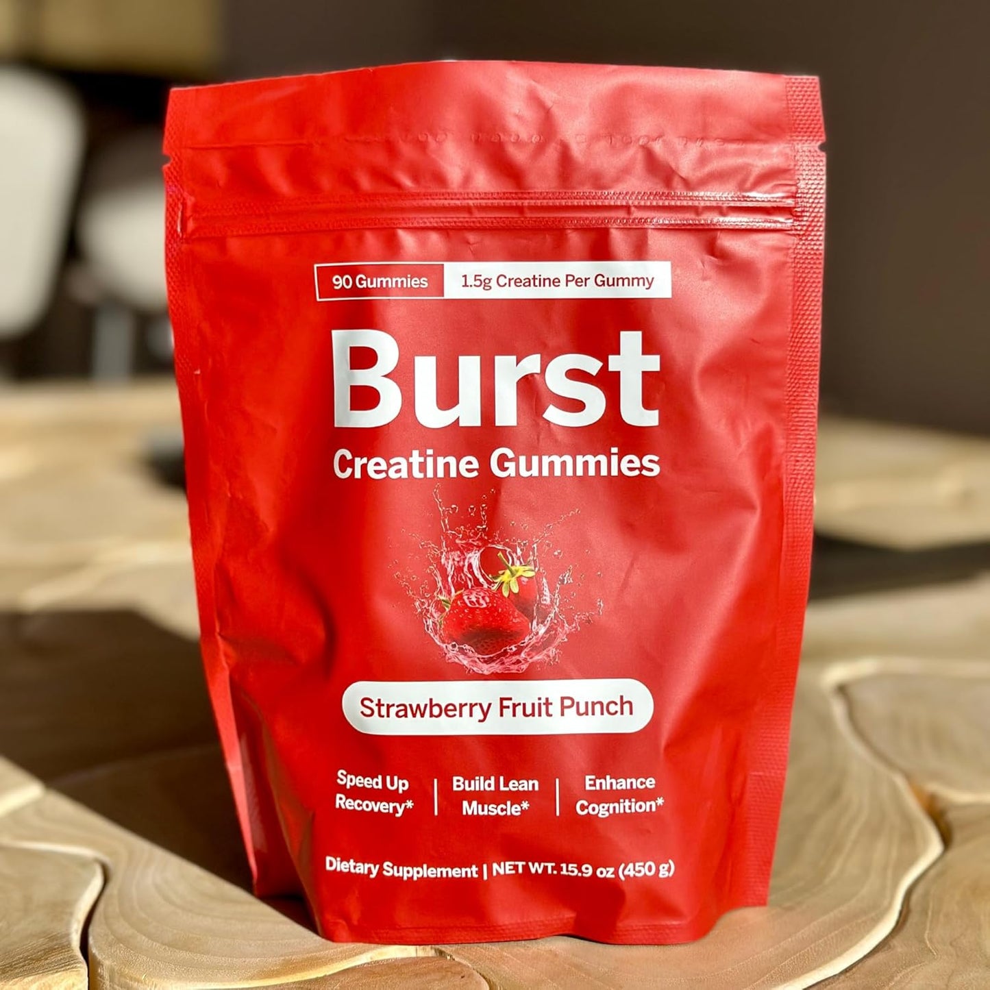 Creatine Monohydrate Gummies - 1.5g Creatine Per Gummy - Muscle Building & Recovery - Strawberry Flavor - 90ct