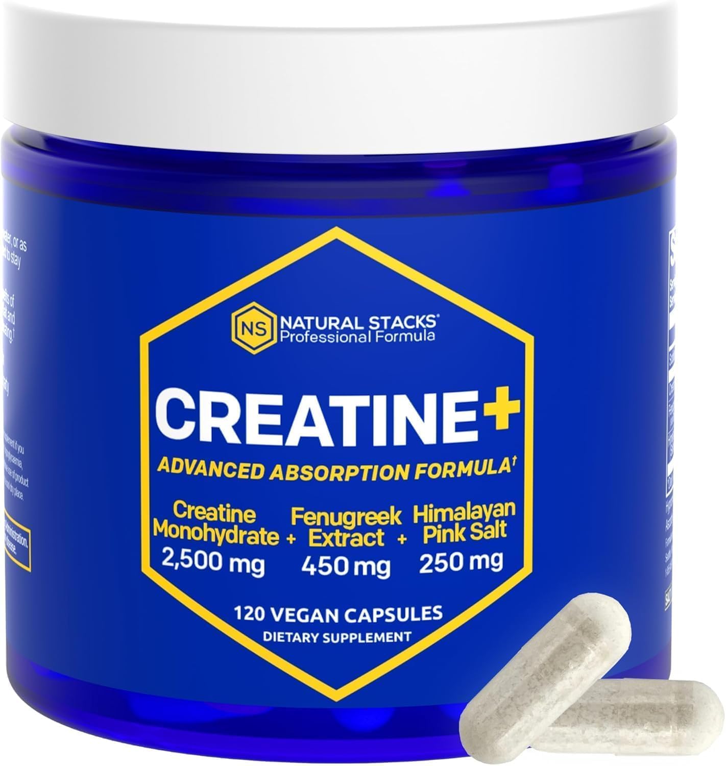 Creatine Monohydrate Pills with Fenugreek Extract & Himalayan Pink Salt for Brain Health, Endurance, & Muscle Building - 120 Capsules