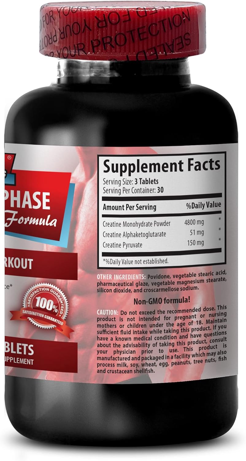 Creatine Tri Phase Sport Supplement for Energy Production - 90 Tablets - Men and Women - Monohydrate Pills & Powder - Alphaketoglutarate & Pyruvate