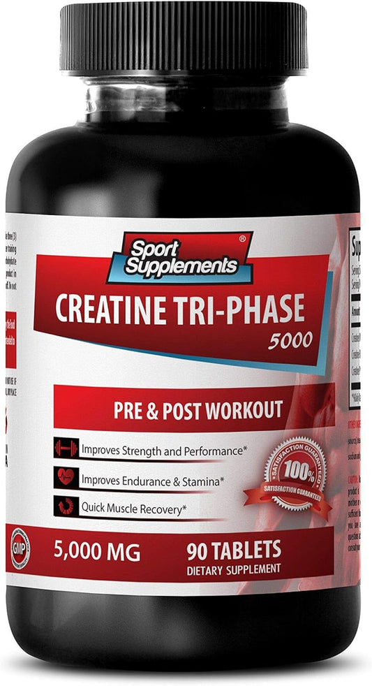 Creatine Tri Phase Tablets - Enhances Anaerobic Capacity & Muscle Recovery - 90 Pills