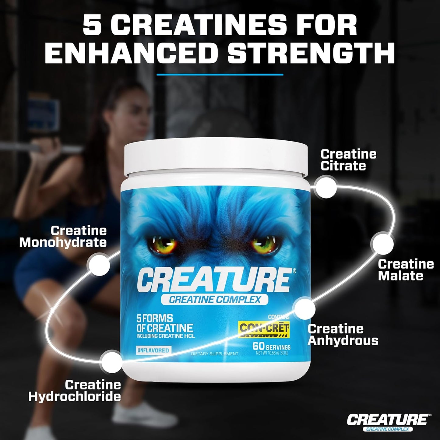 CREATURE® Creatine Complex Powder - 5 Types of Creatine Including Con-Crēt® HCL for Muscle, Strength, Endurance, Brain Health - 300g - BoostGo Australia