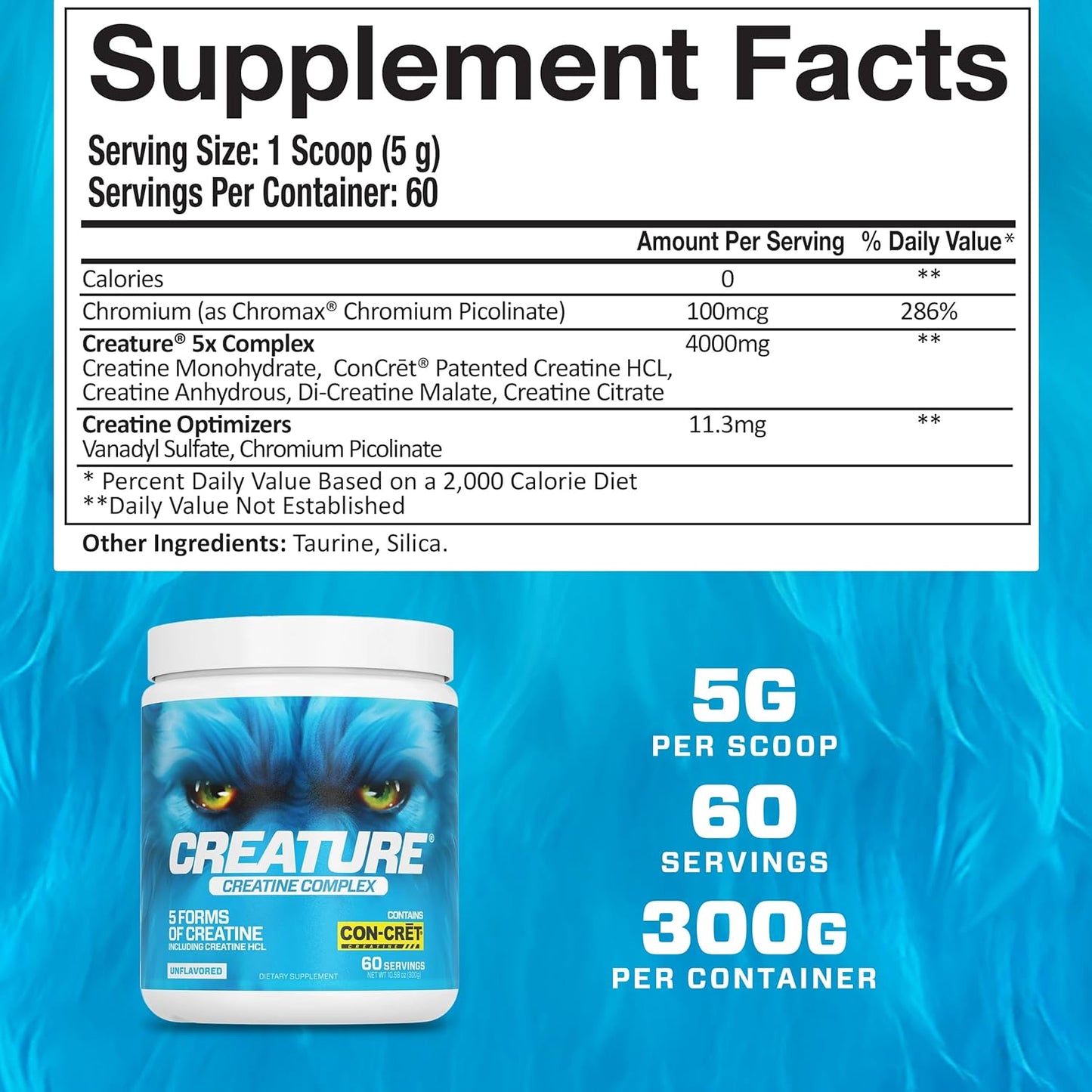 CREATURE® Creatine Complex Powder - 5 Types of Creatine Including Con-Crēt® HCL for Muscle, Strength, Endurance, Brain Health - 300g - BoostGo Australia
