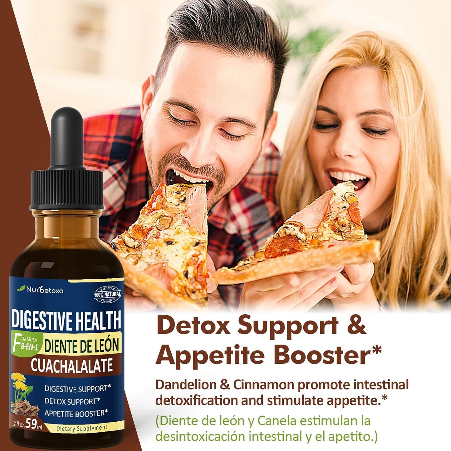 Cuachalalate & Corteza de Cocolmeca Digestive Health Drops - Gut Support Supplement with Cinnamon & Dandelion Extract Liquid - Bloating Relief & Detox Cleanse - 2oz
