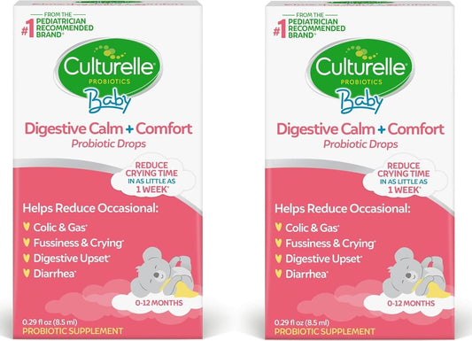 Culturelle Baby Digestive Calm & Comfort Probiotic Drops for Infants (0-12 Months) - 8.5mL, Relieves Colic, Gas, and Fussiness - Vegan, Non-GMO, Gluten-Free (2-Pack)