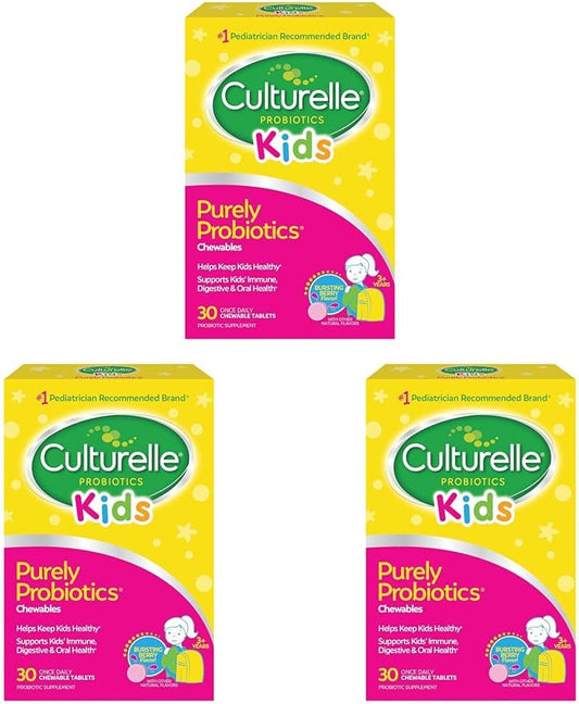 Culturelle Kids Chewable Probiotic, Ages 3+, 30 Count, Pediatrician-Recommended, Berry Flavored, Digestive & Immune Support