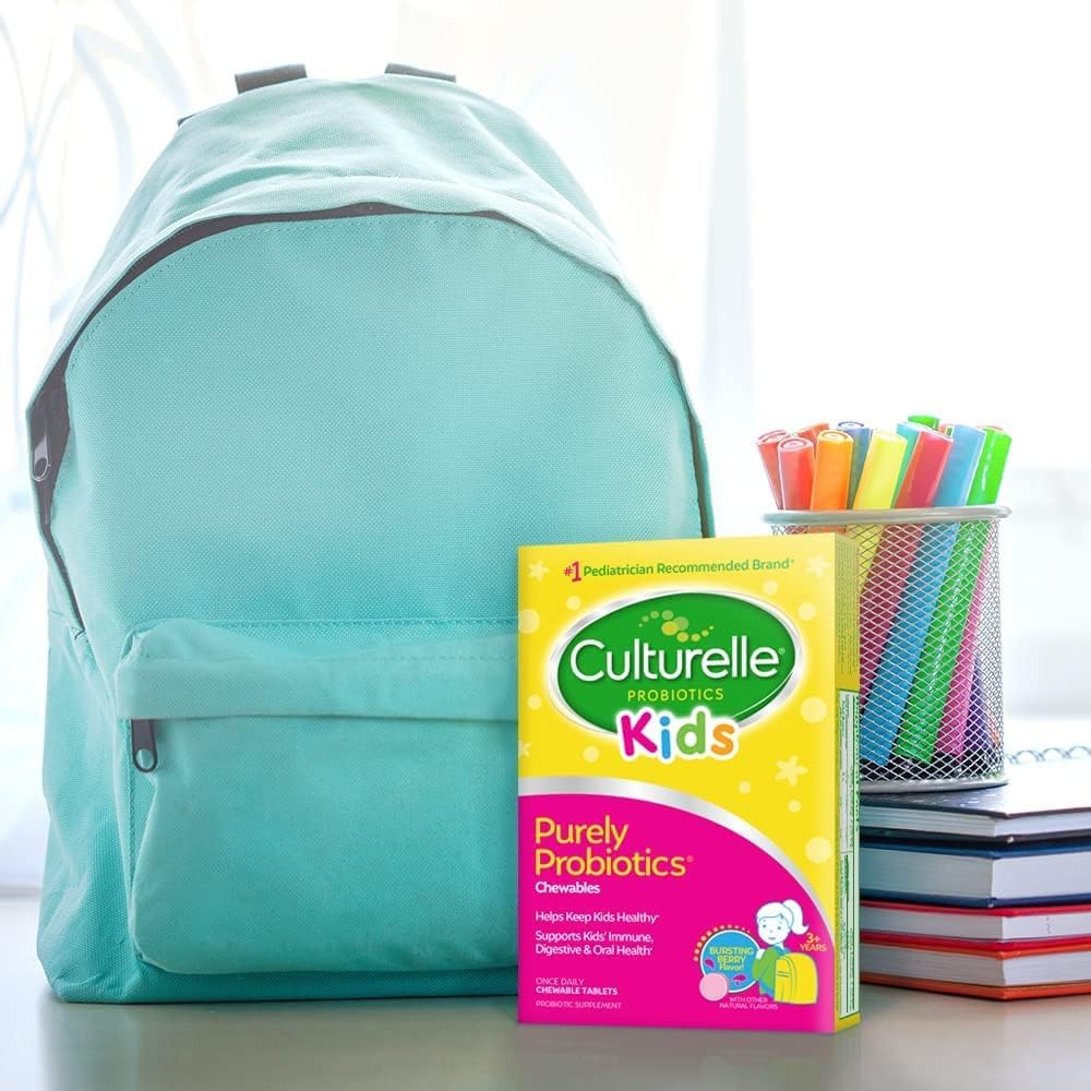 Culturelle Kids Chewable Probiotic, Ages 3+, 30 Count, Pediatrician-Recommended, Berry Flavored, Digestive & Immune Support