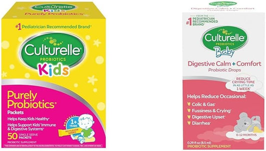Culturelle Kids Probiotics and Baby Calm Drops Bundle - Immune & Digestive Support, 50 Count & 0-12 Months, 0.29oz