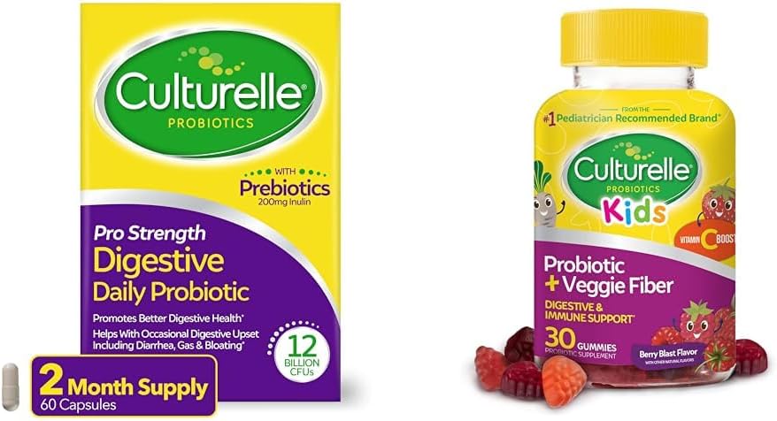 Culturelle Pro Strength Daily Probiotic Capsules & Kids Gummies for Digestive & Immune Health, 60 & 30 Count