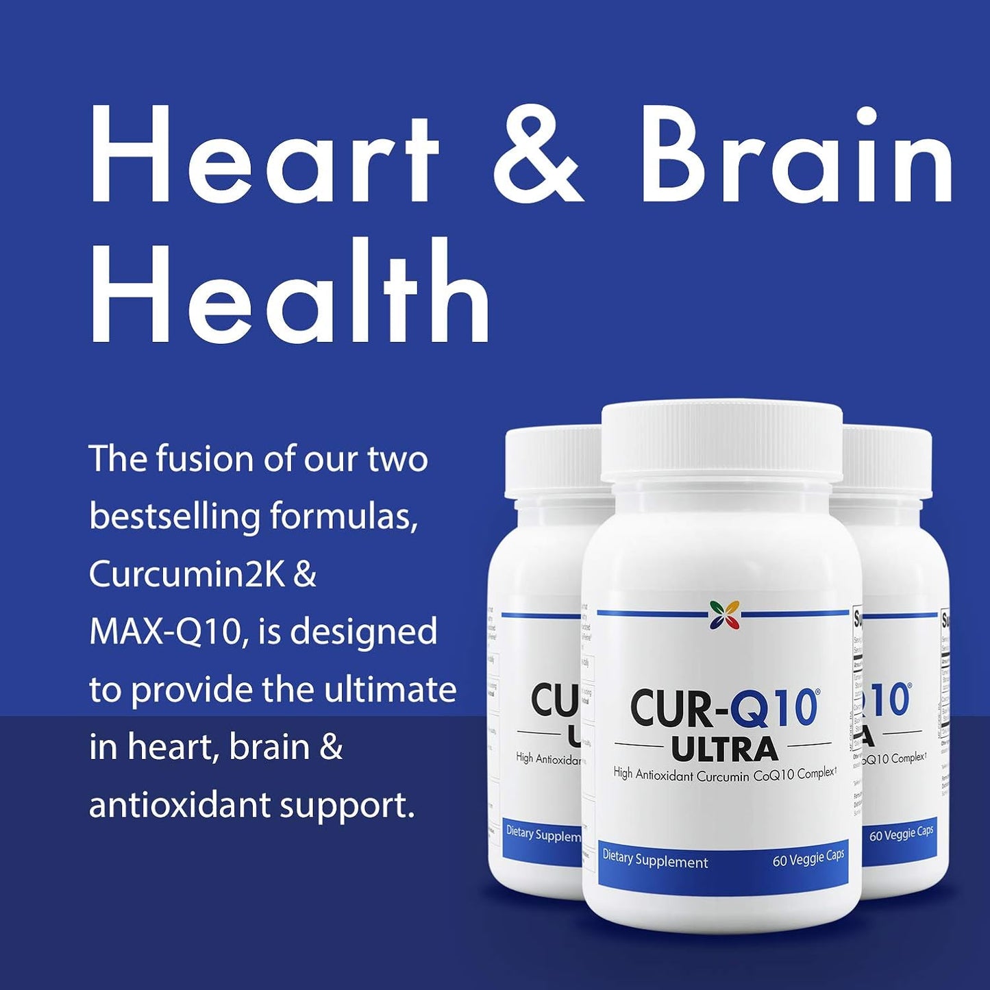 CUR-Q10 Ultra Complex: Turmeric & CoQ10 Supplement for Brain, Heart, and Joint Health - Antioxidants, Mood Support - 180 Vcaps (3 Pack)