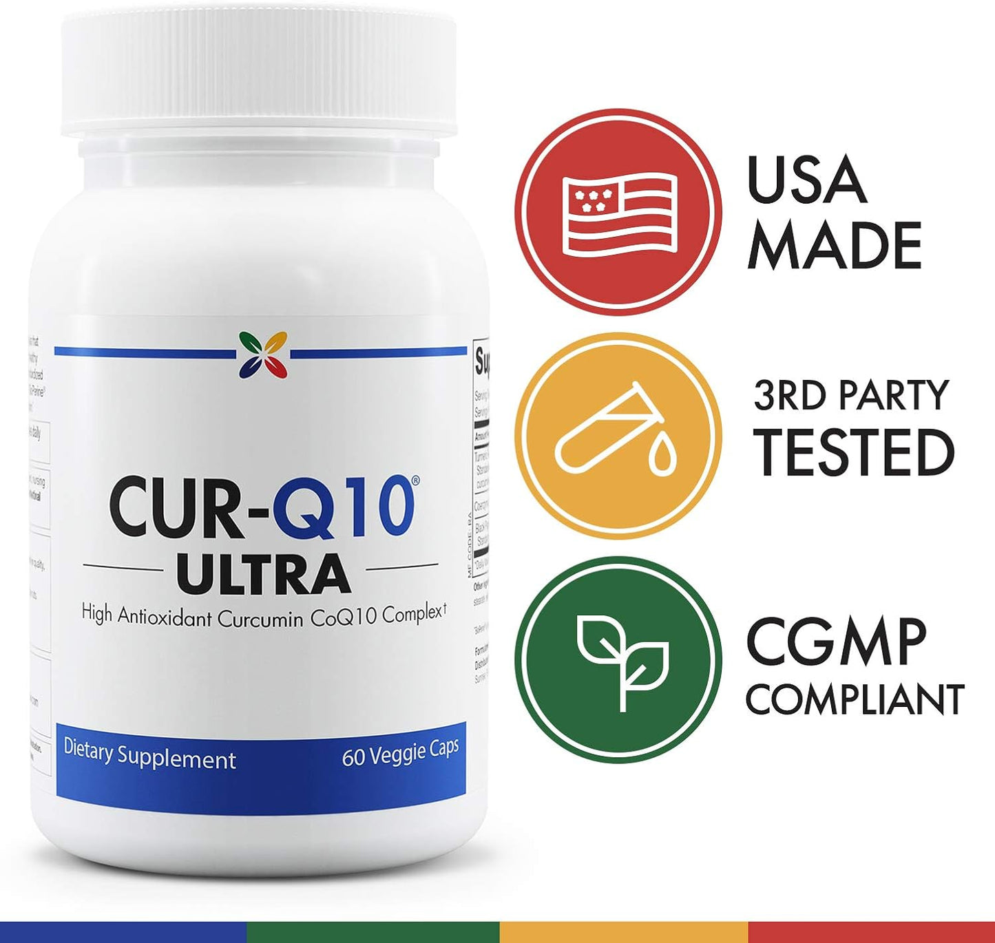 CUR-Q10 Ultra Complex: Turmeric & CoQ10 Supplement for Brain, Heart, and Joint Health - Antioxidants, Mood Support - 180 Vcaps (3 Pack)