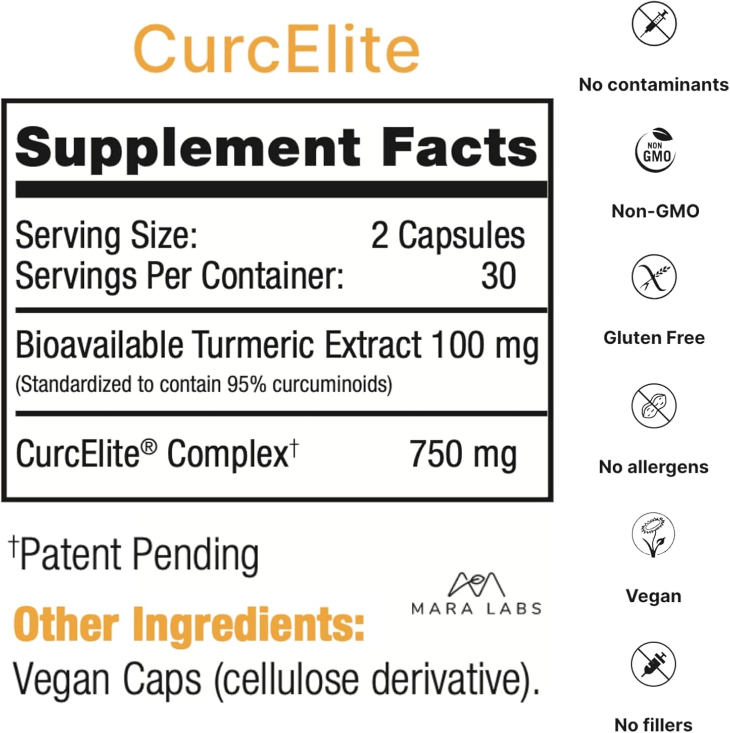 CurcElite Turmeric Extract Capsules - 95% Curcuminoids, Vegan, Non-GMO - 30 Servings