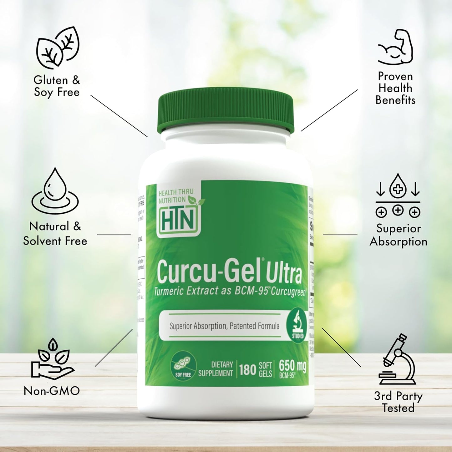 Curcu-Gel 650mg BCM-95® CurcuGreen Turmeric Curcumin Capsules - 180 Count - High Absorption Formula for Healthy Inflammation Response - Clinically Proven & Non-GMO - BoostGo Australia