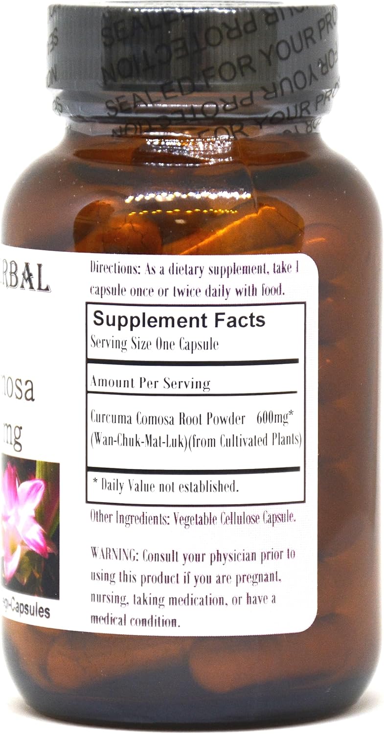 Curcuma Comosa Powder Capsules for Women's Hormonal Balance - 600mg, 60 Vegetarian Capsules in Glass Bottle