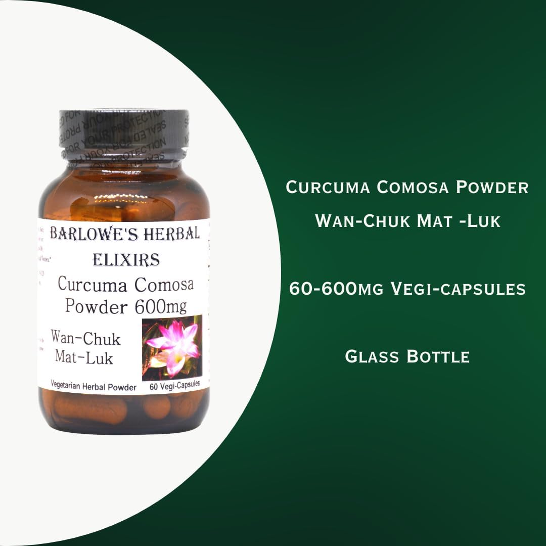Curcuma Comosa Powder Capsules for Women's Hormonal Balance - 600mg, 60 Vegetarian Capsules in Glass Bottle