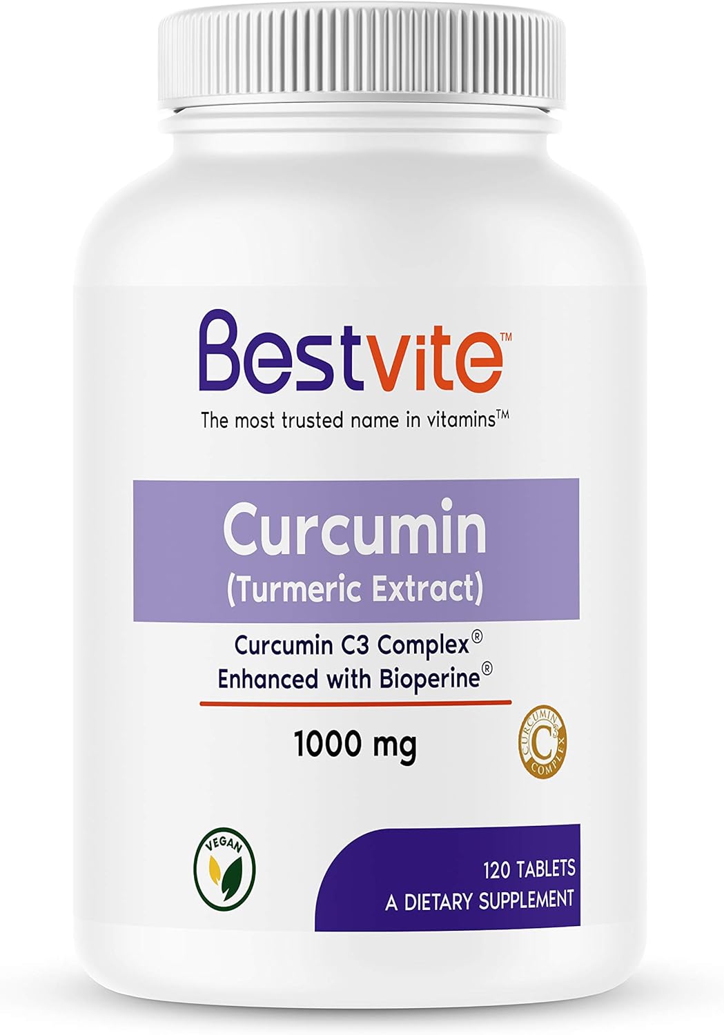 Curcumin 1000mg Tablets with C3 Complex & Bioperine - Vegan Formula (120 Tablets)