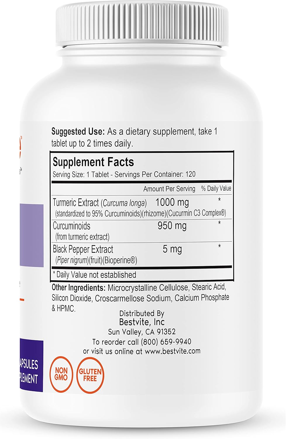 Curcumin 1000mg Tablets with C3 Complex & Bioperine - Vegan Formula (120 Tablets)