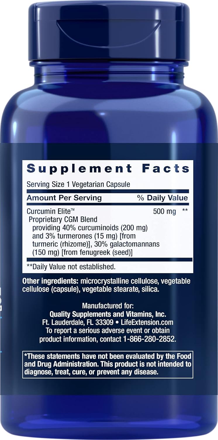 Curcumin Elite Turmeric Extract for Life Extension - 90 Vegetable Capsules