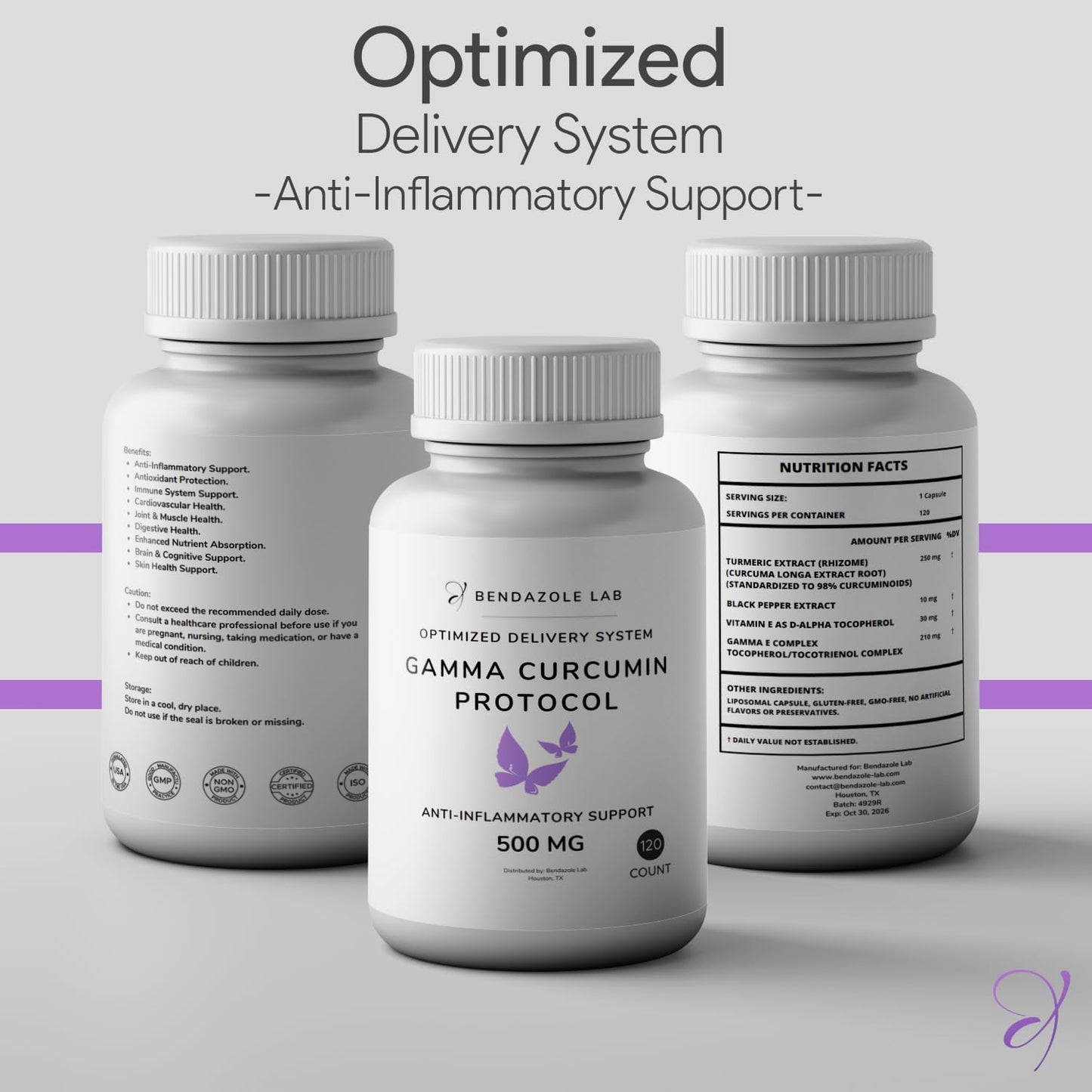 Curcumin-Gamma E Complex Supplement with Vitamin E and Black Pepper Extract - Antioxidant and Immune Support Protocol, 120 Capsules