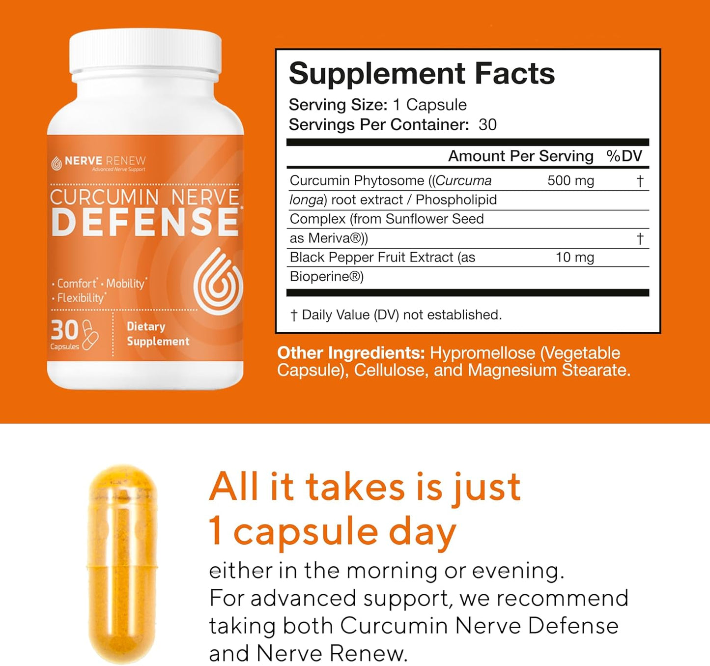 Curcumin Nerve Renew Supplement with Meriva for Nerve Nourishment - 30 Capsules
