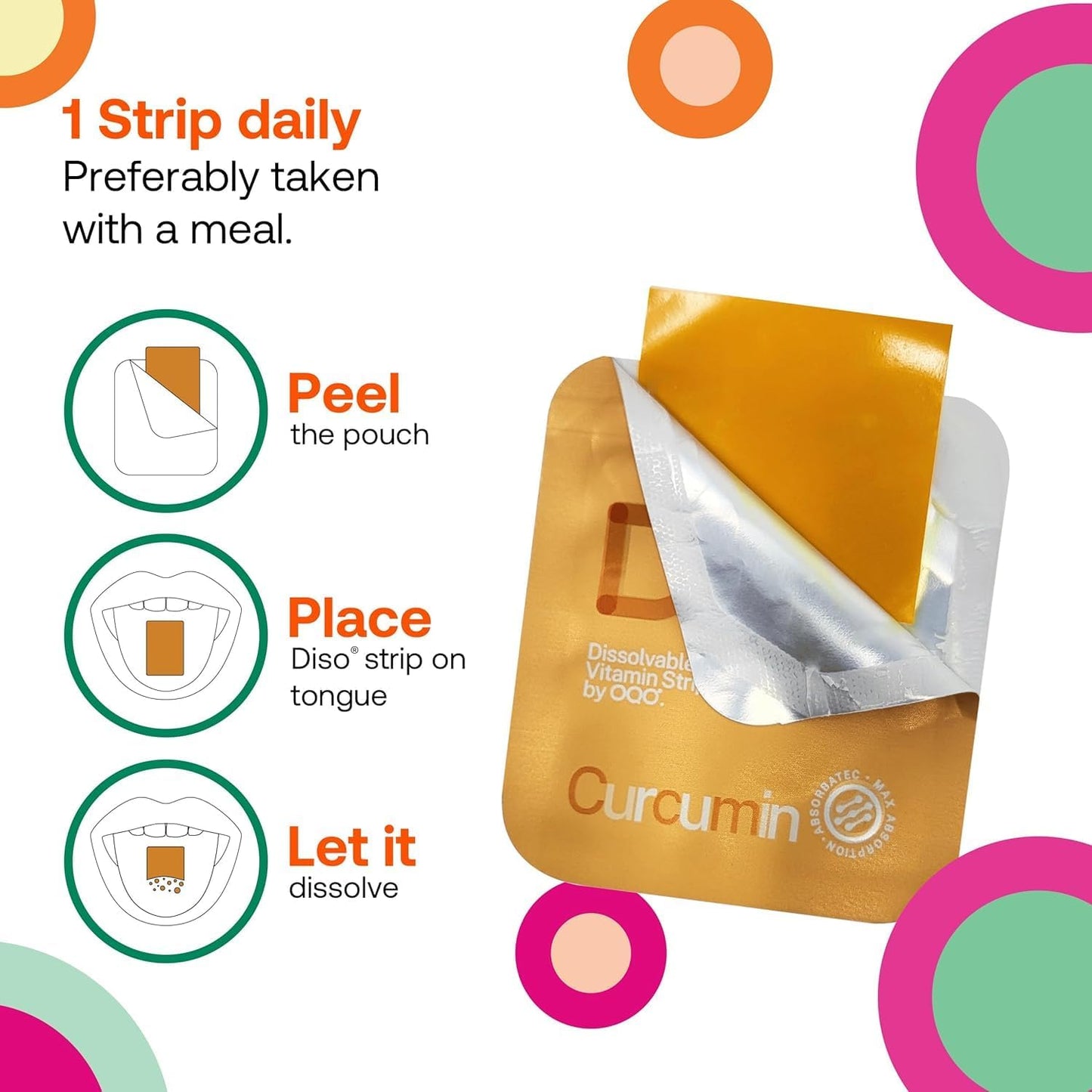 Curcumin Oral Supplement Strips - Orange Flavor, Vegan & Sugar Free - Dissolvable Strips for Maximum Absorption - 30 Count