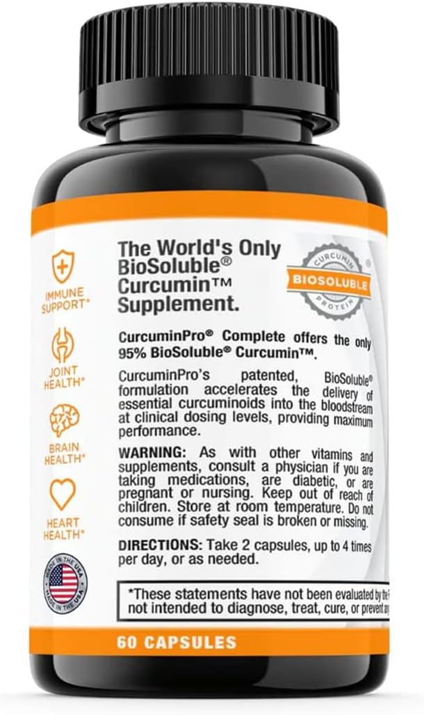 CurcuminPro Complete Capsules - Clinically-Proven Protein Powered Formula for Guaranteed Relief, Enhanced Absorption (60 Count)