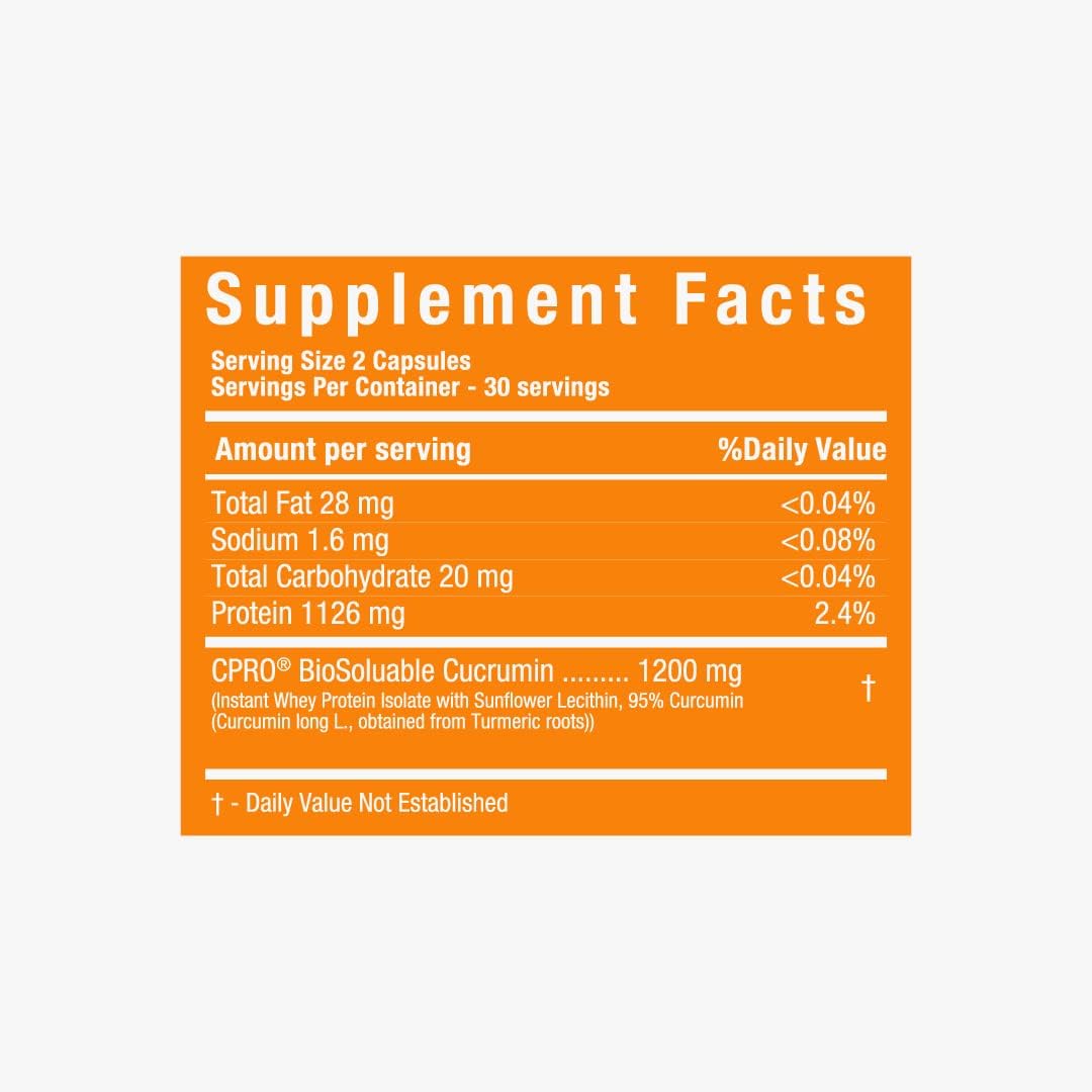 CurcuminPro Complete Capsules - Clinically-Proven Protein Powered Formula for Guaranteed Relief, Enhanced Absorption (60 Count)